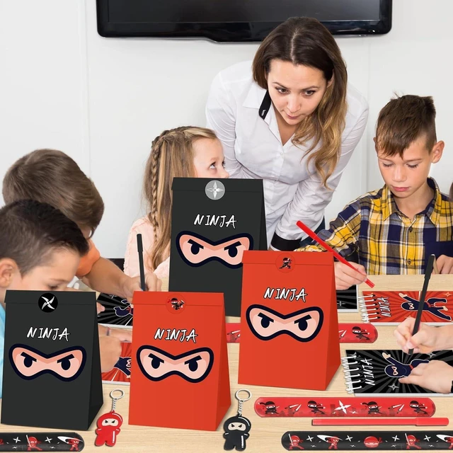 Alt view image 14 of 14 - 84pcs Karate Party Favor Set Red Black Karate Paper Bag Notepad Pen Slap Bracelets Key Chain TPR Stretchy Flying Toys Stickers Party Supplies for Boys Girls Birthday Classroom Activities Decorations