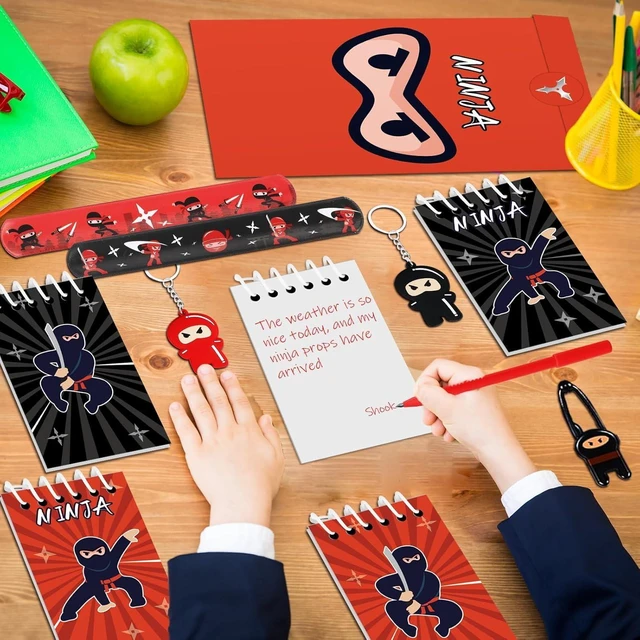 Alt view image 13 of 14 - 84pcs Karate Party Favor Set Red Black Karate Paper Bag Notepad Pen Slap Bracelets Key Chain TPR Stretchy Flying Toys Stickers Party Supplies for Boys Girls Birthday Classroom Activities Decorations