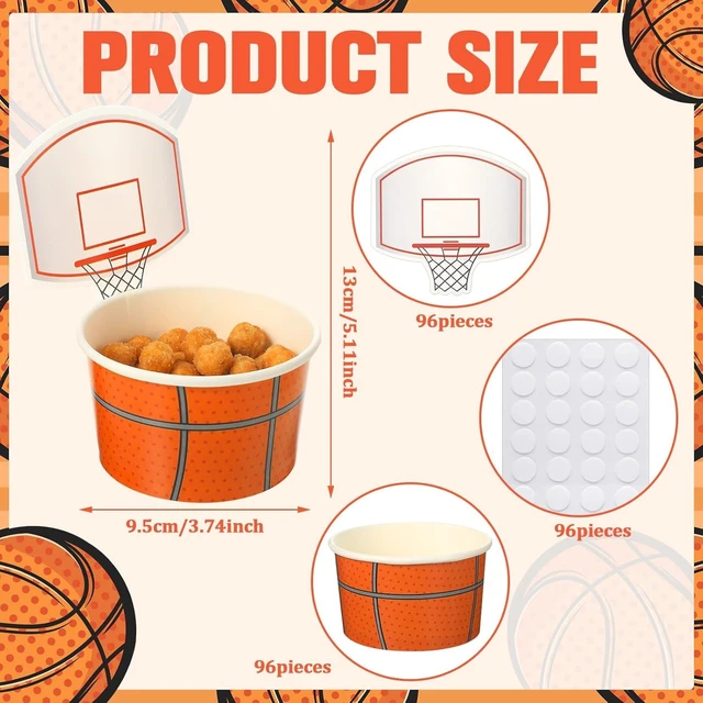 Alt view image 9 of 14 - Sunnyray 48 Sets Basketball Hoop Snack Cups with Cards 8 oz Disposable Paper Basketball Party Cups Sports Balls Treat Food Bowls for Balls Birthday Party Favors Decorations Supplies