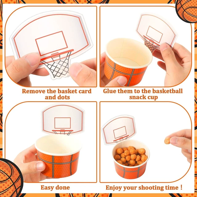 Alt view image 10 of 14 - Sunnyray 48 Sets Basketball Hoop Snack Cups with Cards 8 oz Disposable Paper Basketball Party Cups Sports Balls Treat Food Bowls for Balls Birthday Party Favors Decorations Supplies