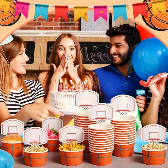 Alt view image 13 of 14 - Sunnyray 48 Sets Basketball Hoop Snack Cups with Cards 8 oz Disposable Paper Basketball Party Cups Sports Balls Treat Food Bowls for Balls Birthday Party Favors Decorations Supplies