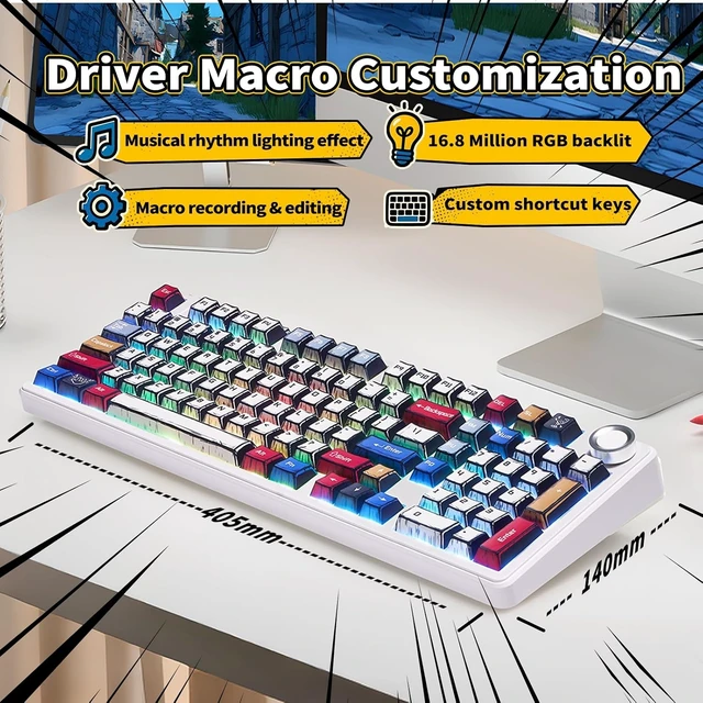 Alt view image 12 of 14 - x Aula F99 Pro Mechanical Keyboard, Wireless Gaming Keyboards RGB Backlit Hot Swappable Custom Creamy Bluetooth Computer Keyboard, Tri-Mode BT5.0/2.4GHz/USB-C, Pre-lubed Switches PBT Keycaps
