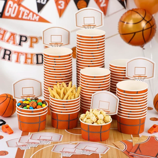 Alt view image 14 of 14 - Sunnyray 48 Sets Basketball Hoop Snack Cups with Cards 8 oz Disposable Paper Basketball Party Cups Sports Balls Treat Food Bowls for Balls Birthday Party Favors Decorations Supplies