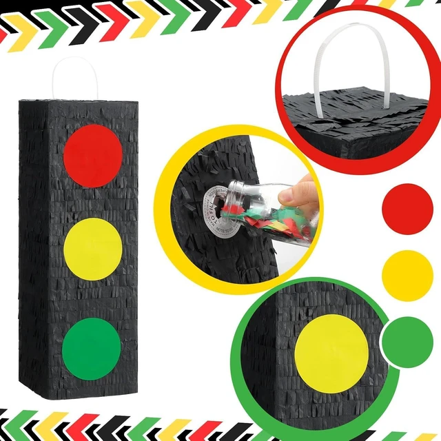 Alt view image 7 of 8 - Seenelling 15.8 Tall Traffic Light Piñata Red Yellow Green Light Stop Sign with Blindfold Bat Confetti for Birthday Party Supplies
