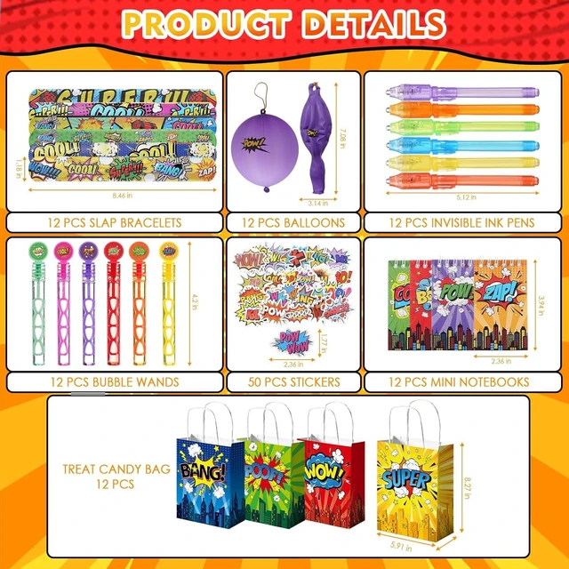 Alt view image 9 of 12 - Vanblue 122 Pcs Hero Party Favors Birthday Party Decorations,Slap Bracelets,Stickers and Gift Bags Goodie Bag Stuffers Classroom Rewards Piñata Fillers for Kids Boys Theme Party Supplies