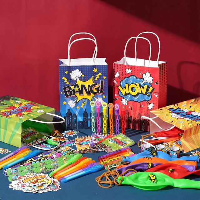 Alt view image 10 of 12 - Vanblue 122 Pcs Hero Party Favors Birthday Party Decorations,Slap Bracelets,Stickers and Gift Bags Goodie Bag Stuffers Classroom Rewards Piñata Fillers for Kids Boys Theme Party Supplies