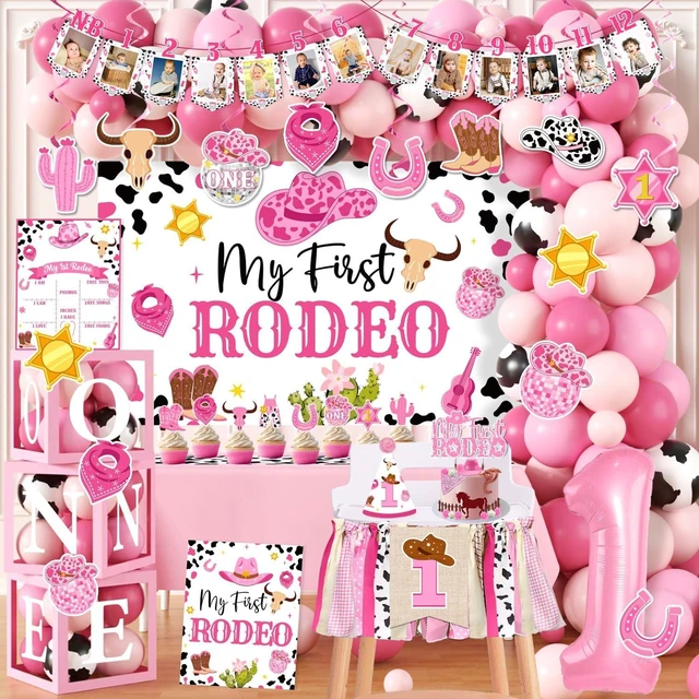 Alt view image 7 of 12 - 155Pcs My First Rodeo Decorations Girl,Western Cowgirl 1st Birthday Balloon Arch,Banner,ONE Box,Tablecloth Theme Party Supplies for Baby Girl 1st Birthday,Girls Baby Shower Party