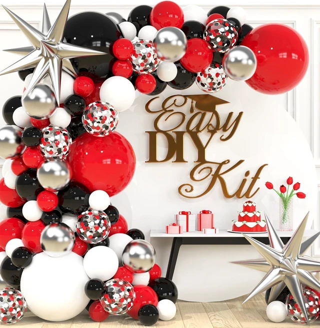 Alt view image 8 of 14 - ALL-IN-1 Red Black and White Balloon Arch Kit for Red and Black Birthday Party Decorations Reds and Blacks Balloons for White Black and Red Balloon Garland Kit Graduation Black and Red Balloons