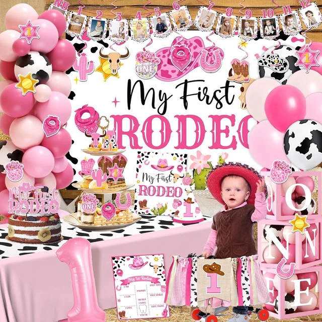 Alt view image 8 of 12 - 155Pcs My First Rodeo Decorations Girl,Western Cowgirl 1st Birthday Balloon Arch,Banner,ONE Box,Tablecloth Theme Party Supplies for Baby Girl 1st Birthday,Girls Baby Shower Party