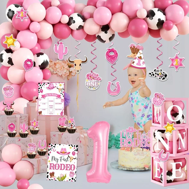 Alt view image 9 of 12 - 155Pcs My First Rodeo Decorations Girl,Western Cowgirl 1st Birthday Balloon Arch,Banner,ONE Box,Tablecloth Theme Party Supplies for Baby Girl 1st Birthday,Girls Baby Shower Party