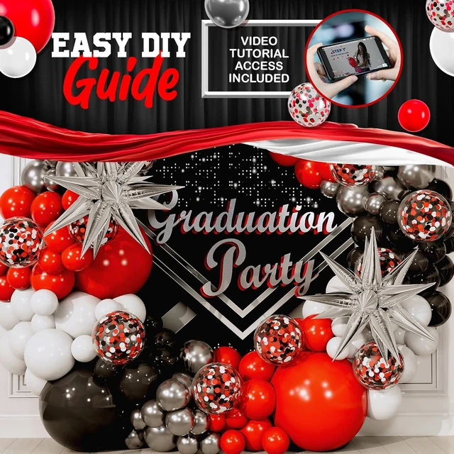 Alt view image 11 of 14 - ALL-IN-1 Red Black and White Balloon Arch Kit for Red and Black Birthday Party Decorations Reds and Blacks Balloons for White Black and Red Balloon Garland Kit Graduation Black and Red Balloons