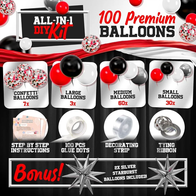 Alt view image 10 of 14 - ALL-IN-1 Red Black and White Balloon Arch Kit for Red and Black Birthday Party Decorations Reds and Blacks Balloons for White Black and Red Balloon Garland Kit Graduation Black and Red Balloons