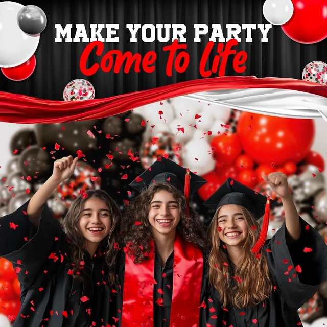 Alt view image 13 of 14 - ALL-IN-1 Red Black and White Balloon Arch Kit for Red and Black Birthday Party Decorations Reds and Blacks Balloons for White Black and Red Balloon Garland Kit Graduation Black and Red Balloons