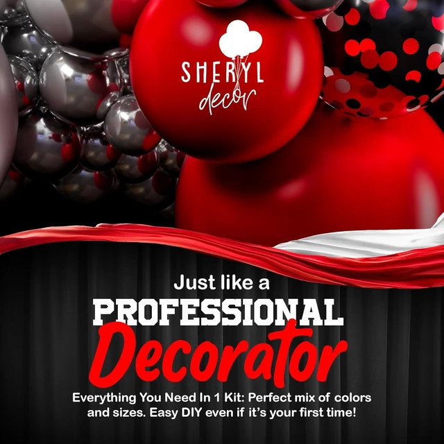 Alt view image 14 of 14 - ALL-IN-1 Red Black and White Balloon Arch Kit for Red and Black Birthday Party Decorations Reds and Blacks Balloons for White Black and Red Balloon Garland Kit Graduation Black and Red Balloons