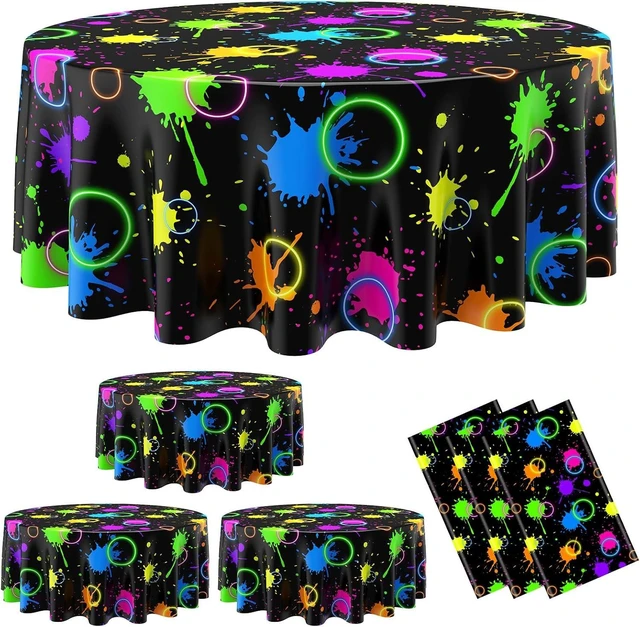 Alt view image 8 of 14 - Oudain 6 Pcs Neon Party Table Cloths for Parties 84" Round Disposable Plastic Table Covers for Birthday Baby Shower 80s 90s Party Supplies Decor (Black)