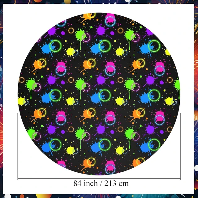 Alt view image 9 of 14 - Oudain 6 Pcs Neon Party Table Cloths for Parties 84" Round Disposable Plastic Table Covers for Birthday Baby Shower 80s 90s Party Supplies Decor (Black)