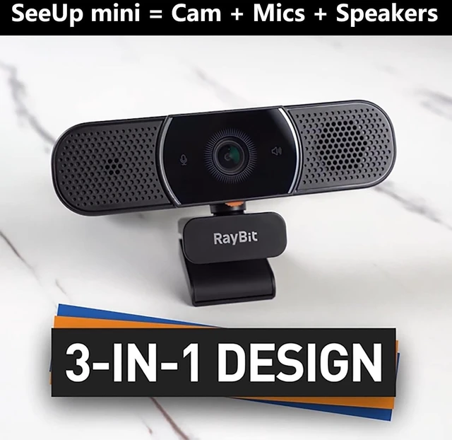 Alt view image 9 of 14 - 3 in 1 Webcam - 2K HD USB C Webcam with Microphone and Speaker, Stereo Sound & Noise-Cancelling Mics, Privacy Cover, Light Correction, Autofocus Conference Web Camera for Computer/Laptop/PC/Monitor