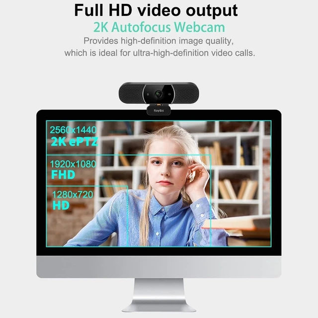 Alt view image 11 of 14 - 3 in 1 Webcam - 2K HD USB C Webcam with Microphone and Speaker, Stereo Sound & Noise-Cancelling Mics, Privacy Cover, Light Correction, Autofocus Conference Web Camera for Computer/Laptop/PC/Monitor