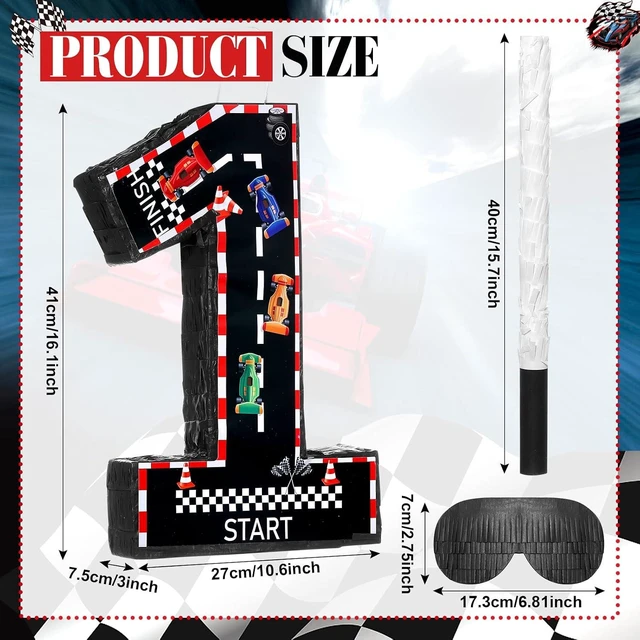 Alt view image 8 of 12 - Sratte Race Car Number Piñata Small Racing Piñata with Blindfold Bat and Confetti for Boy Race Car Themed Birthday Anniversary Celebration Party Supplies, 16.1 x 10.6 x 3 Inch (number 1)