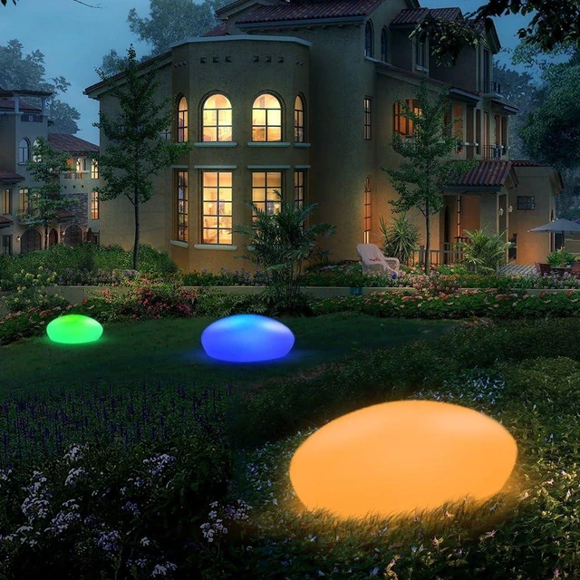 Alt view image 8 of 14 - Blibly Solar Garden Lights Outdoor Glow Cobblestone Shape Lamp Garden Decor Light-White & RGB Light Waterproof Landscape Night Lights for Lawn/Patio/Path 1pc