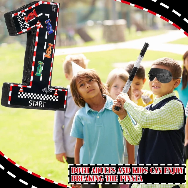 Alt view image 11 of 12 - Sratte Race Car Number Piñata Small Racing Piñata with Blindfold Bat and Confetti for Boy Race Car Themed Birthday Anniversary Celebration Party Supplies, 16.1 x 10.6 x 3 Inch (number 1)