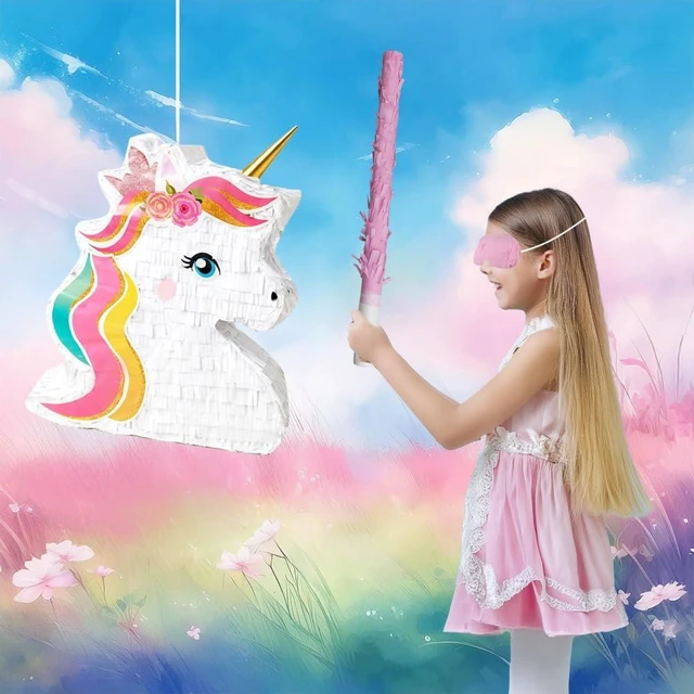 Alt view image 11 of 14 - Unicorn Pinata Party Favors for Girl Birthday Party Supplies with Unicorn Pinata Stickers Slap Bracelets Keychains Silicone Bands and Straws (White)
