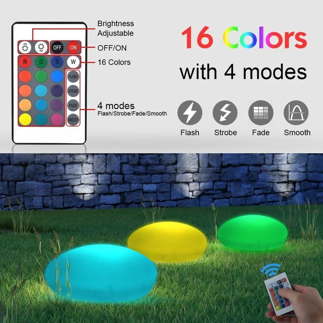 Alt view image 13 of 14 - Blibly Solar Garden Lights Outdoor Glow Cobblestone Shape Lamp Garden Decor Light-White & RGB Light Waterproof Landscape Night Lights for Lawn/Patio/Path 1pc