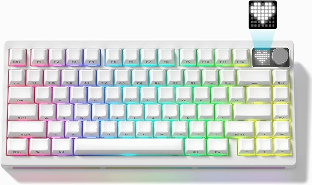 Alt view image 8 of 14 - Womier 75% Wireless Mechanical Gaming Keyboard with Knob & Dot-matrix Display Bluetooth5.0/2.4GHz/USB C Thocky Creamy Keyboard for PC Computer, 8000mAh Battery Jelly key board for Win/Mac (MT75-White)