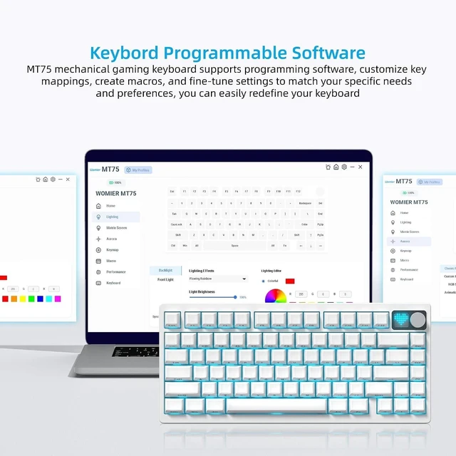 Alt view image 13 of 14 - Womier 75% Wireless Mechanical Gaming Keyboard with Knob & Dot-matrix Display Bluetooth5.0/2.4GHz/USB C Thocky Creamy Keyboard for PC Computer, 8000mAh Battery Jelly key board for Win/Mac (MT75-White)