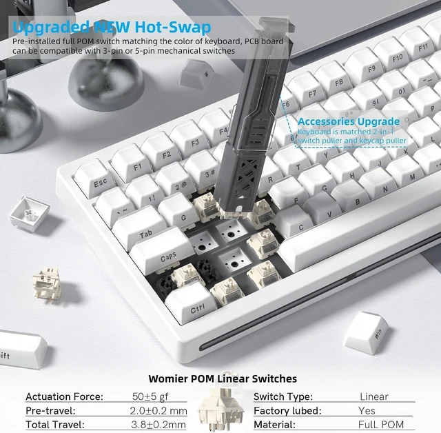Alt view image 12 of 14 - Womier 75% Wireless Mechanical Gaming Keyboard with Knob & Dot-matrix Display Bluetooth5.0/2.4GHz/USB C Thocky Creamy Keyboard for PC Computer, 8000mAh Battery Jelly key board for Win/Mac (MT75-White)