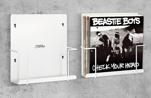 Alt view image 8 of 14 - Vinyl Display Holder 2pk - Matte White Record Shelf - Wall Mount - Fits 30 LP's - Minimalist Steel Shelves - Organizer Stand - Frame Album Art