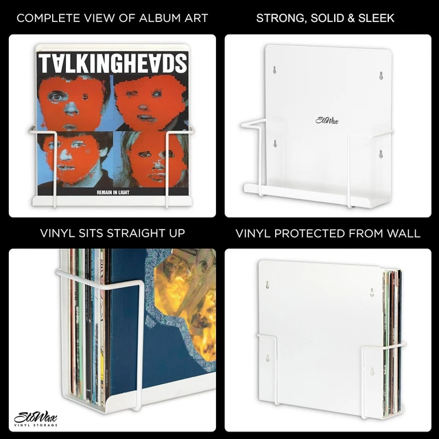 Alt view image 12 of 14 - Vinyl Display Holder 2pk - Matte White Record Shelf - Wall Mount - Fits 30 LP's - Minimalist Steel Shelves - Organizer Stand - Frame Album Art