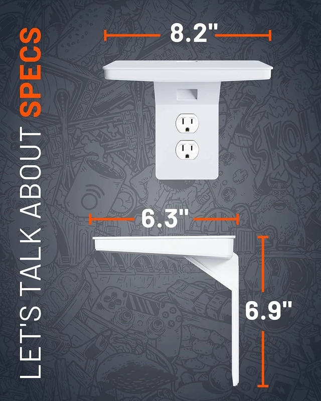 Alt view image 9 of 14 - ECHOGEAR Wide Outlet Shelf - Next-Gen Design with Built-in Cord Storage & Room for Bulky Plugs - Works with Both Standard & Decora Outlets - Quick Install with Included Hardware