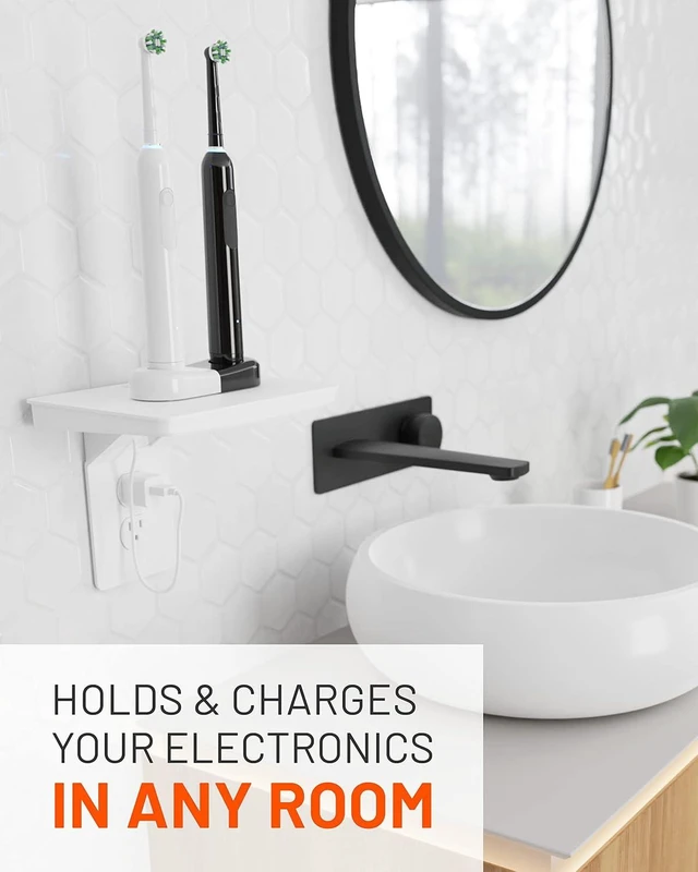 Alt view image 10 of 14 - ECHOGEAR Wide Outlet Shelf - Next-Gen Design with Built-in Cord Storage & Room for Bulky Plugs - Works with Both Standard & Decora Outlets - Quick Install with Included Hardware