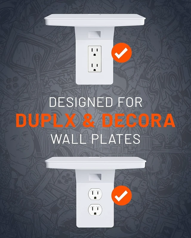 Alt view image 11 of 14 - ECHOGEAR Wide Outlet Shelf - Next-Gen Design with Built-in Cord Storage & Room for Bulky Plugs - Works with Both Standard & Decora Outlets - Quick Install with Included Hardware