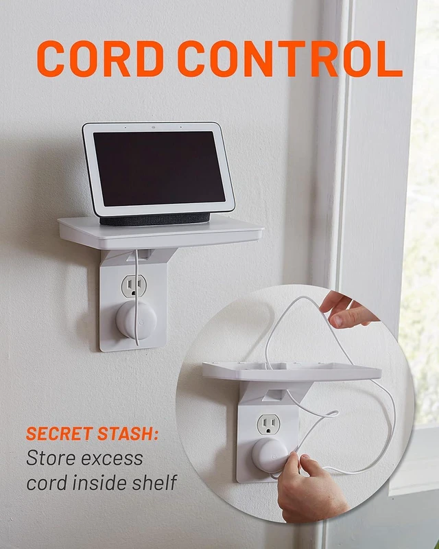 Alt view image 12 of 14 - ECHOGEAR Wide Outlet Shelf - Next-Gen Design with Built-in Cord Storage & Room for Bulky Plugs - Works with Both Standard & Decora Outlets - Quick Install with Included Hardware