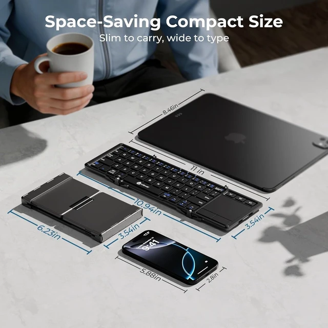 Alt view image 14 of 14 - iClever BK08 Foldable Keyboard with Touchpad for Phone and Tablet, Gray