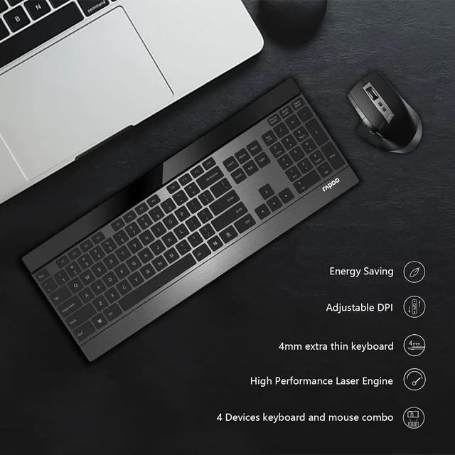 Alt view image 12 of 14 - RAPOO Wireless Keyboard and Laser Mouse Combo,Multi Device (Bluetooth 4.0+3.0+2.4G) Keyboard and Mouse Set,Ultra-Slim Computer Keyboard Compact Design for Windows/Android/Mac OS