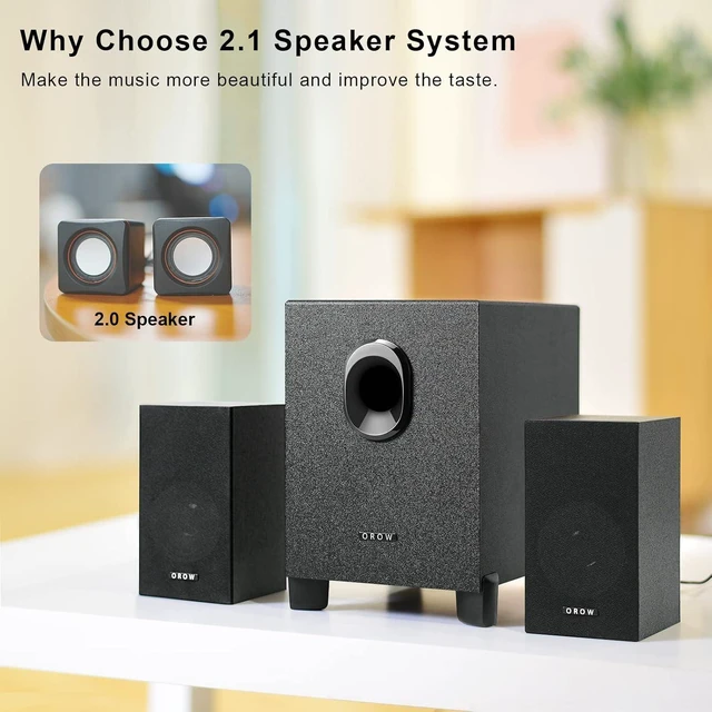 Alt view image 14 of 14 - OR O R O W OROW S211 New USB-Powered 2.1 Multimedia Speakers System with Subwoofer,16W Computer Speakers,Strong Bass,3.5mm Audio Inputs,Great for PC/PS4/TV (Wooden)
