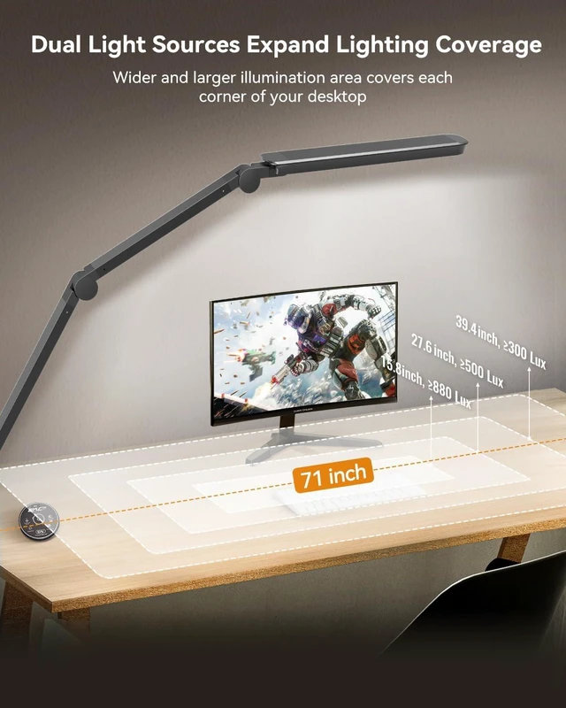 Alt view image 9 of 14 - LED Desk Lamp with Clamp, Architect Desk Lamp with Remote, Flexible Swing Arm Desk Light with Dual LED Light, Stepless Dimming, 5 Color Mode & 4 Brightness for Sewing Painting Drafting Crafting