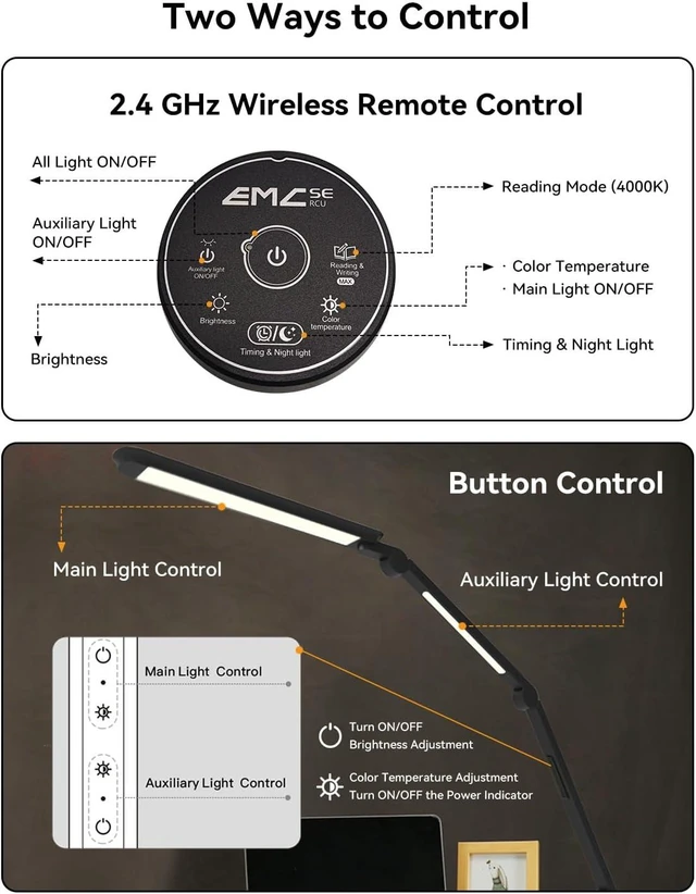 Alt view image 12 of 14 - LED Desk Lamp with Clamp, Architect Desk Lamp with Remote, Flexible Swing Arm Desk Light with Dual LED Light, Stepless Dimming, 5 Color Mode & 4 Brightness for Sewing Painting Drafting Crafting