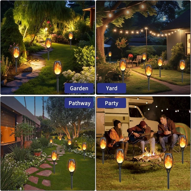 Alt view image 8 of 12 - KYEKIO Solar Torch Light with Flickering Flame, 12Pack Solar Lights Outdoor, Solar Garden Lights Outdoor Waterproof, Luces Solares para Exteriores, Outside Lighting for Pathway Yard Patio Decorations