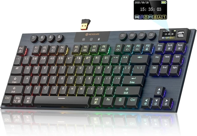 Alt view image 8 of 14 - Hexgears Immersion A3 Low-Profile Wireless Mechanical Keyboard, TKL Hot-Swappable Aluminum Gaming Keyboard, BT5.0/2.4GHz/USB-C Linear Switches, RGB Backlit, TFT Screen & 5800mAh Battery for Pc/Mac