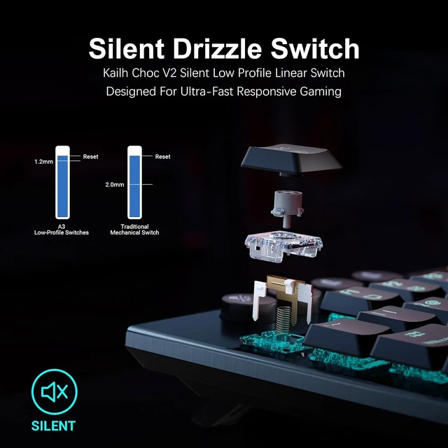 Alt view image 9 of 14 - Hexgears Immersion A3 Low-Profile Wireless Mechanical Keyboard, TKL Hot-Swappable Aluminum Gaming Keyboard, BT5.0/2.4GHz/USB-C Linear Switches, RGB Backlit, TFT Screen & 5800mAh Battery for Pc/Mac