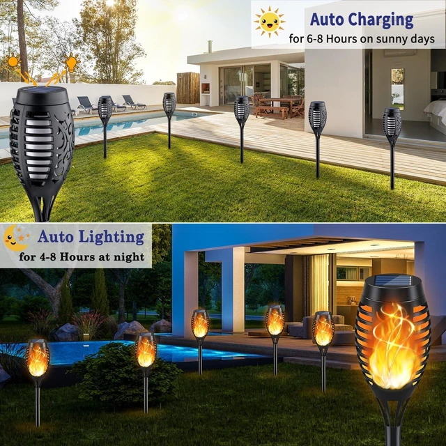 Alt view image 9 of 12 - KYEKIO Solar Torch Light with Flickering Flame, 12Pack Solar Lights Outdoor, Solar Garden Lights Outdoor Waterproof, Luces Solares para Exteriores, Outside Lighting for Pathway Yard Patio Decorations