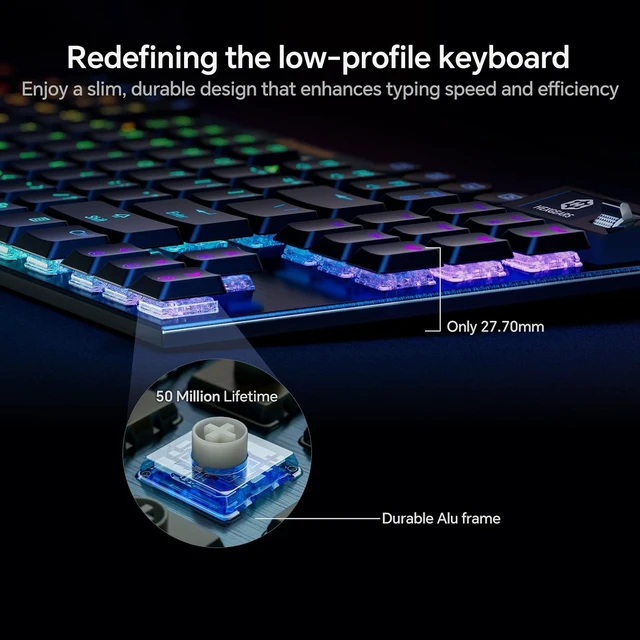 Alt view image 10 of 14 - Hexgears Immersion A3 Low-Profile Wireless Mechanical Keyboard, TKL Hot-Swappable Aluminum Gaming Keyboard, BT5.0/2.4GHz/USB-C Linear Switches, RGB Backlit, TFT Screen & 5800mAh Battery for Pc/Mac