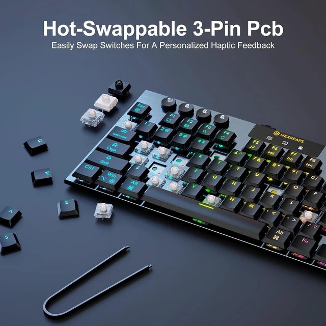 Alt view image 11 of 14 - Hexgears Immersion A3 Low-Profile Wireless Mechanical Keyboard, TKL Hot-Swappable Aluminum Gaming Keyboard, BT5.0/2.4GHz/USB-C Linear Switches, RGB Backlit, TFT Screen & 5800mAh Battery for Pc/Mac