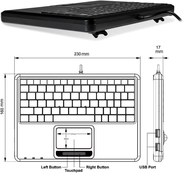 Alt view image 9 of 10 - Perixx PERIBOARD-510H Plus, Wired Super Mini USB Touchpad Keyboard, X Type Scissor Keys with 2 Built-in Hubs, Black, US English Layout (11005)