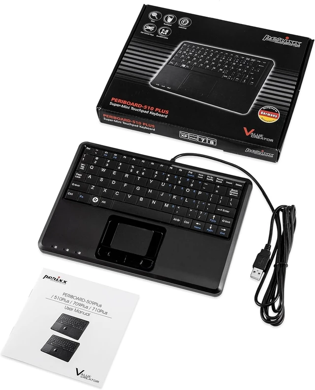 Alt view image 10 of 10 - Perixx PERIBOARD-510H Plus, Wired Super Mini USB Touchpad Keyboard, X Type Scissor Keys with 2 Built-in Hubs, Black, US English Layout (11005)
