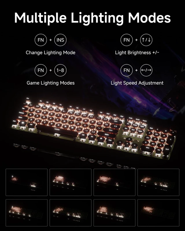 Alt view image 12 of 14 - EWEADN Typewriter Style Mechanical Keyboard, Wired Typewriter Keyboards,104 Keys Backlit LED Metal Keyboards, Media Control Knob, Wired Computer Keyboard Pink Switch for Windows/Mac/PC-Green